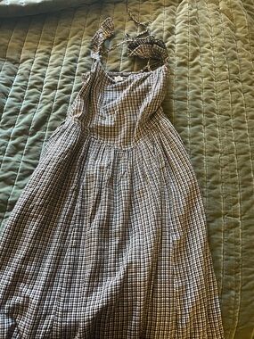 Aerie size small brown and White Gingham Sundress